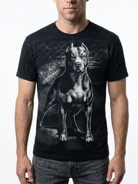 DOM • Pit Bull No Trespassing Graphic Tee Black Streetwear Dog Shirt Large
